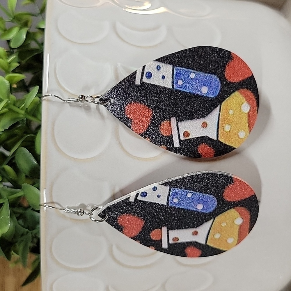 Science Chemistry Love Vegan Leather Drop Earrings